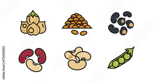 Various legume and nut icons