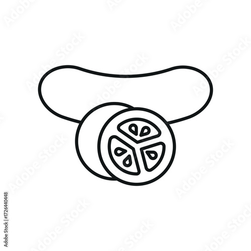 Cucumber icon in simple line for detox, cooking, and eco lifestyle illustrations.