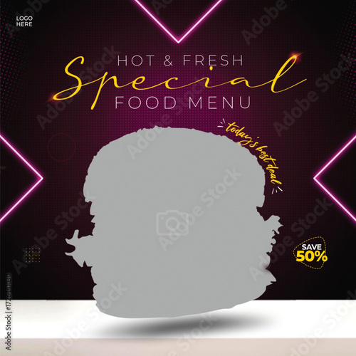 Delicious hot food special today s menu featuring fried chicken french fries and dipping sauce with a 50 off sale promotion
