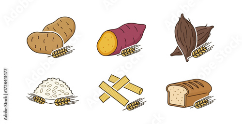 Various staple food crops illustrations