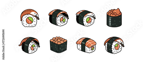 Various sushi rolls illustration