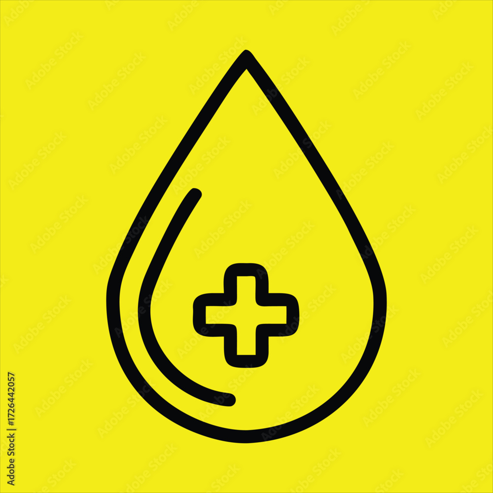 Fototapeta premium Medical Droplet Icon – Health Symbol with Cross on Yellow Background