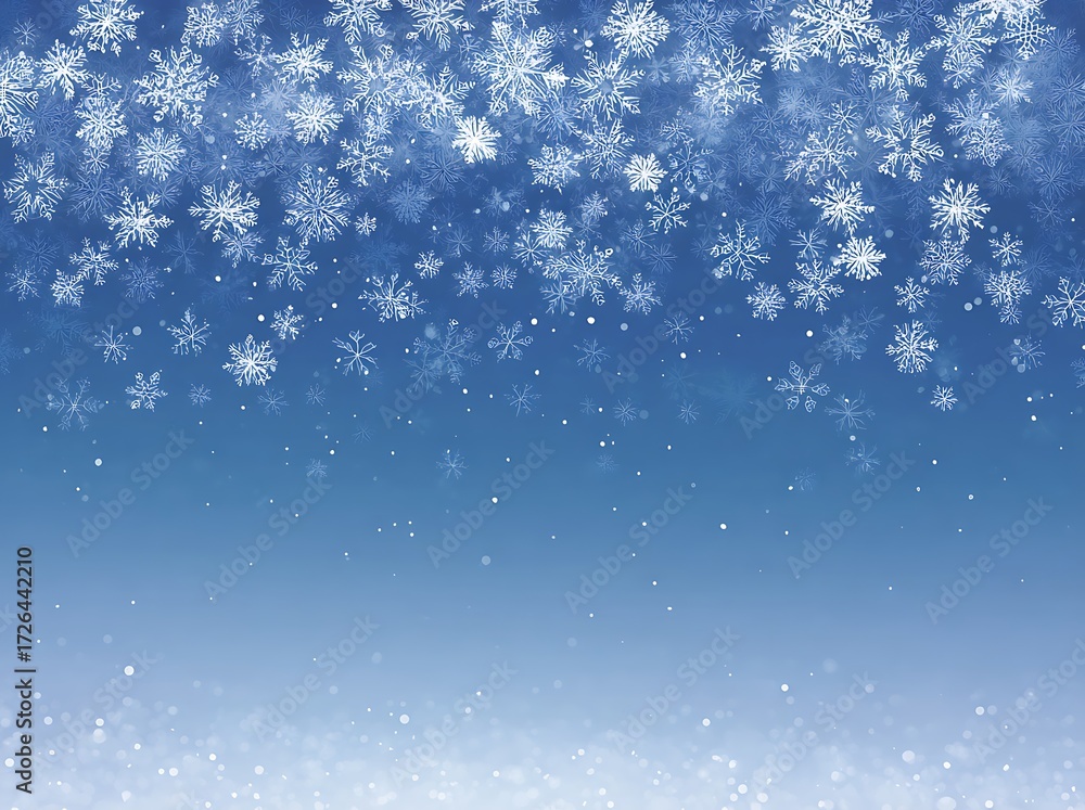 Fototapeta premium Snowflakes falling on a blue background