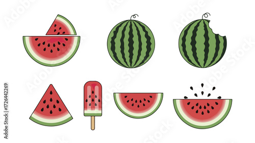 Watermelon slices and popsicle flat design