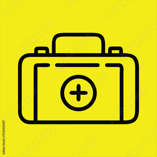 Medical Kit Icon – First Aid Box with Cross on Yellow Background