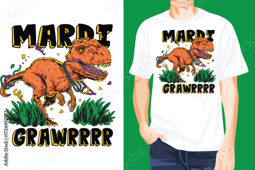 Mardi grass t-rex t-shirt design