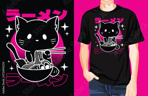 Ramen retro cat t-shirt design