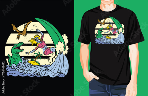 Surfing robot t-shirt design