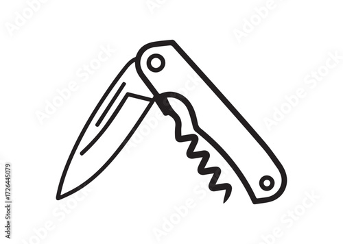 Folding knife with corkscrew line art vector, Folding knife with corkscrew Icon