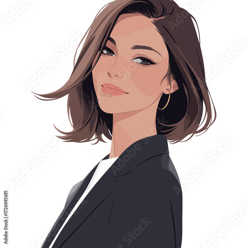 A confident woman with brown hair poses with a slight smile. She wears a black blazer and subtle earrings, showcasing her elegant style and poise.