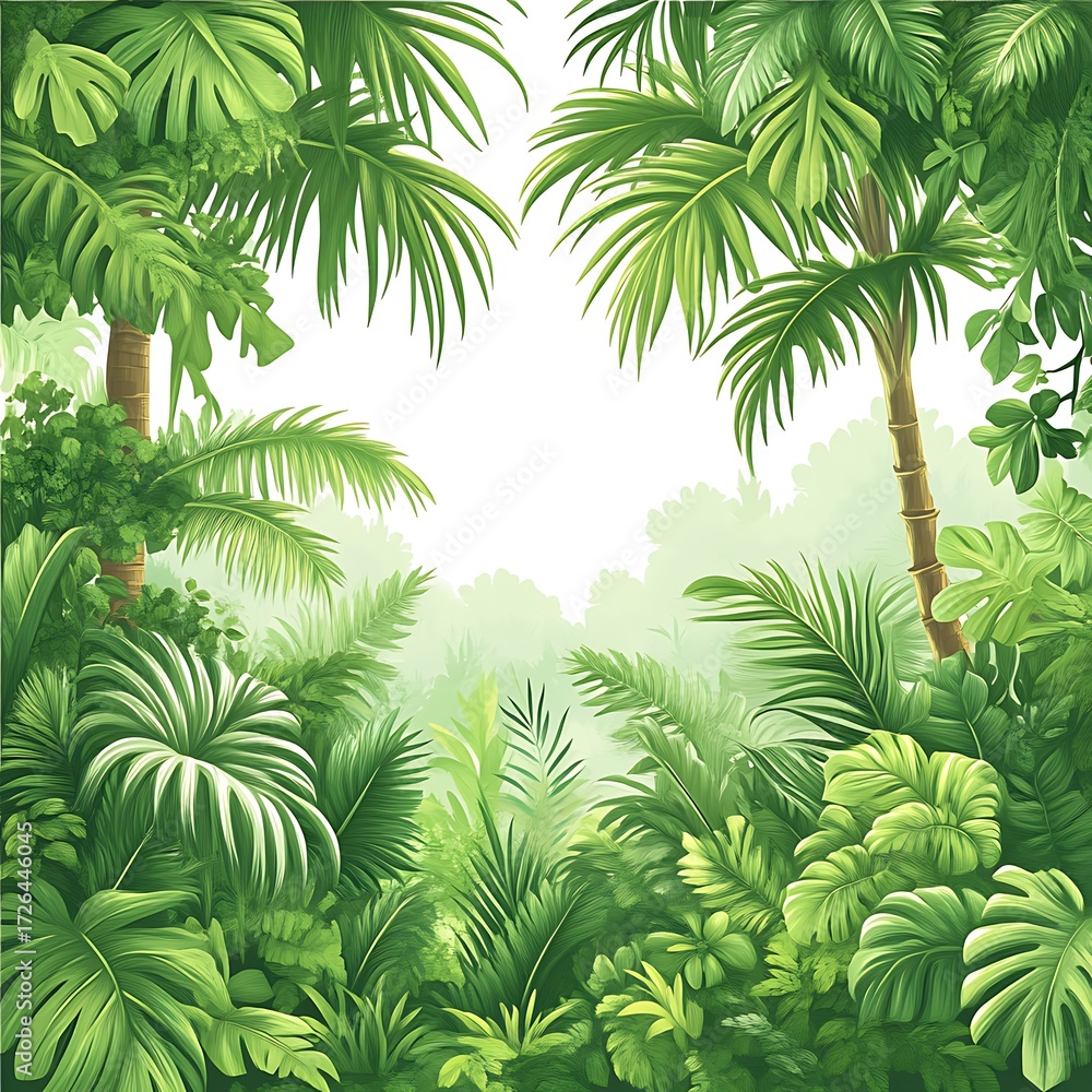 Fototapeta premium Lush tropical foliage framing a white center