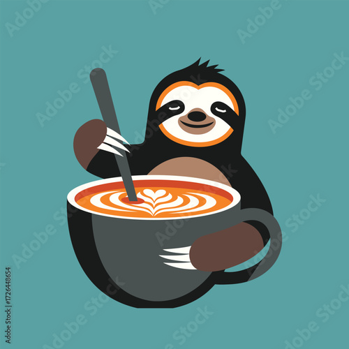 Sloth enjoying a delicious coffee on world coffee day celebration vector illustration