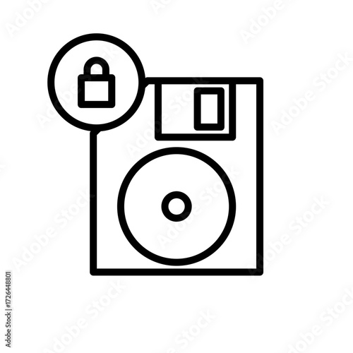 Storage Locked Disket Disk Hard disk HDD SSD Memory Cloud Link Computer Icon Logo Floppy Line Art
