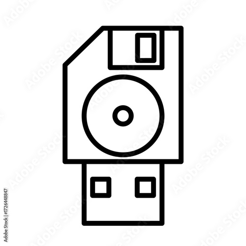 Storage Disket USB Disk Hard disk HDD SSD Memory Cloud Link Computer Icon Logo Floppy Line Art
