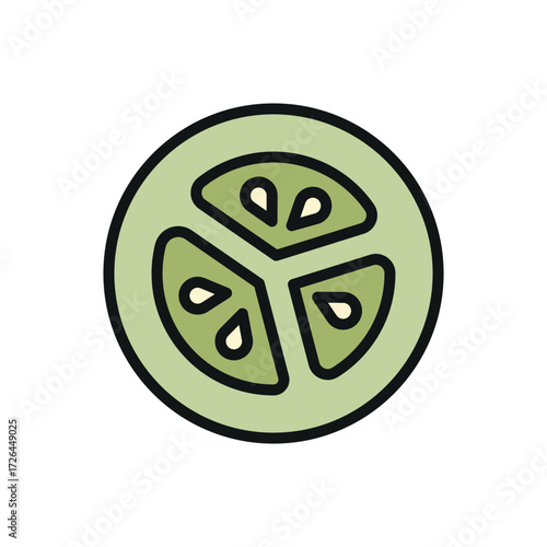 Cucumber icon in outline with color accent representing organic food and grocery projects.