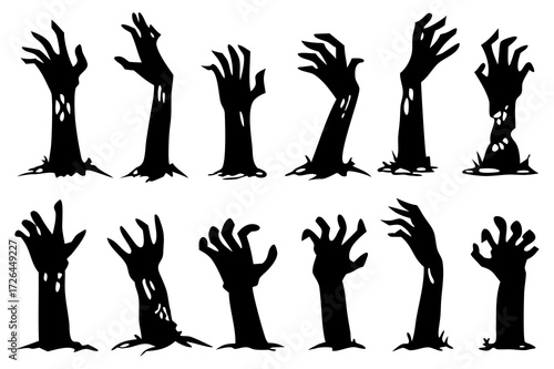 Zombie Hands Silhouette Vector Set – Creepy Halloween Graveyard Illustration