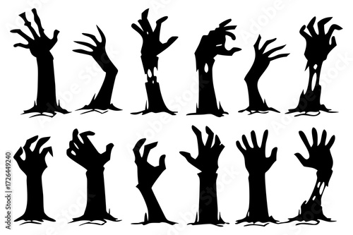 Zombie Hands Silhouette Vector Set – Creepy Halloween Graveyard Illustration