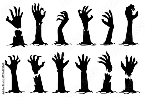 Zombie Hands Silhouette Vector Set – Creepy Halloween Graveyard Illustration