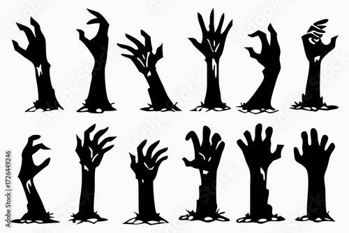 Zombie Hands Silhouette Vector Set – Creepy Halloween Graveyard Illustration