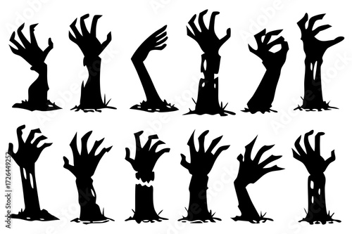 Zombie Hands Silhouette Vector Set – Creepy Halloween Graveyard Illustration
