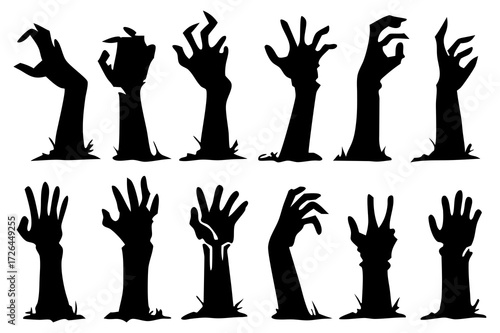 Zombie Hands Silhouette Vector Set – Creepy Halloween Graveyard Illustration