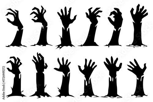 Zombie Hands Silhouette Vector Set – Creepy Halloween Graveyard Illustration