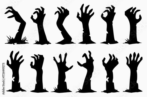 Zombie Hands Silhouette Vector Set – Creepy Halloween Graveyard Illustration