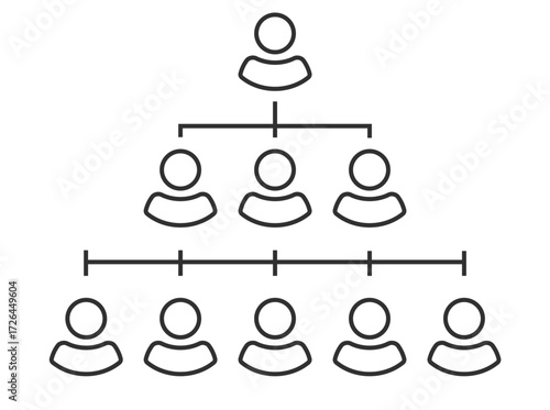 People connection department organization scheme structure icon line stroke outline infographic illustration, family referral tree chart hierarchy, leader chief succession link network image