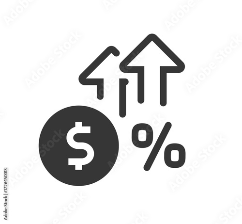 Money stock trade rate growth in percent sign symbol vector graphic illustration, dollar cash investment market moving up, increase economy revenue, tax fee hike image clip art