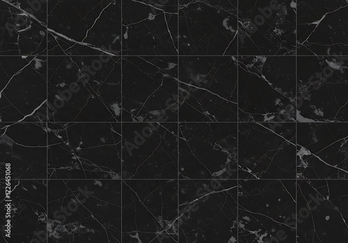 Elegant dark gray Nero Marquina marble surface with white mineral fractures and cracks