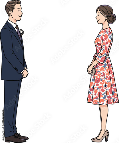  Stylishly Dressed Couple Attending a Formal Event, Wedding, or Party.