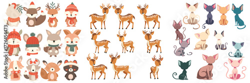 set of 6 cute cartoon owls and little girls vector illustrations