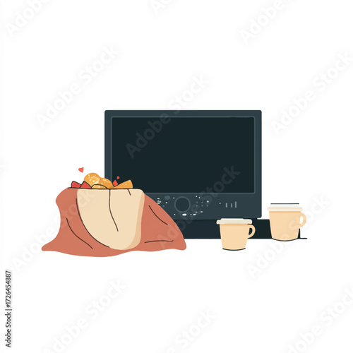 Cozy evening setup with a television gift and mugs.