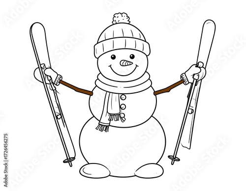 Winter Fun Snowman with Skis