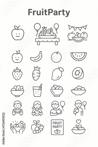 Whimsical Fruit Party A Line Art Celebration of Healthy Delights and Joyful Gatherings