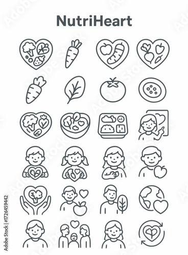 NutriHeart Illustrated icons representing healthy food choices and wholesome living for a balanced diet