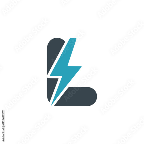 Letter L icon with lightning bolt symbol, Modern letter L design integrated with a bold white lightning bolt, symbolizing power, speed, energy, and digital innovation.

