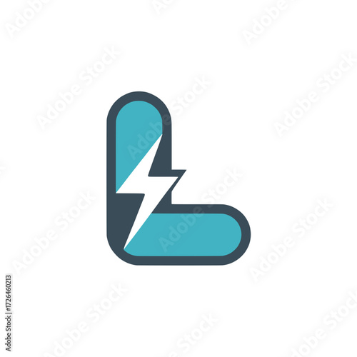 Letter L icon with lightning bolt symbol, Modern letter L design integrated with a bold white lightning bolt, symbolizing power, speed, energy, and digital innovation.

