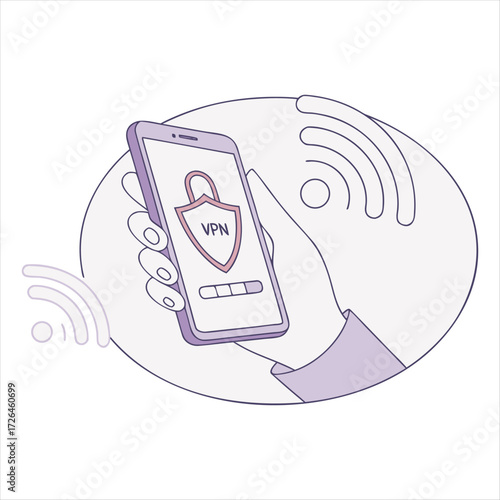 Hand holding smartphone with vpn and wi fi symbol for secure internet connection