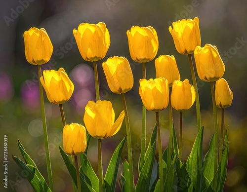 Bright Yellow Tulips in Sunlight