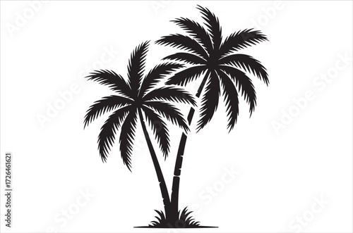 coconat tree silhouette vector set, tropical tree icon design, beach palm clipart, summer tree illustration, coconut tree collection, black palm drawing bundle on white background.