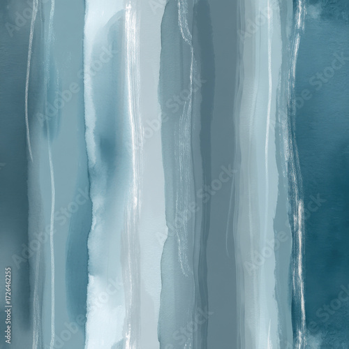 Seamless Watercolor Pattern in Pastel Blue Vertical Stripes