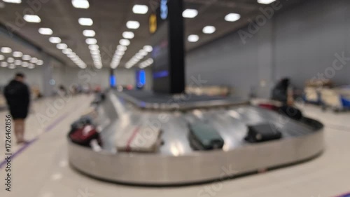Blur Luggage Airport Baggage Claim Travel Suitcase Terminal Transportation Journey Arrival Indoor People Waiting Conveyor Modern Busy Anticipation