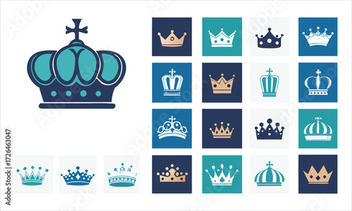Collection of royal crowns and heraldic symbols in various styles
