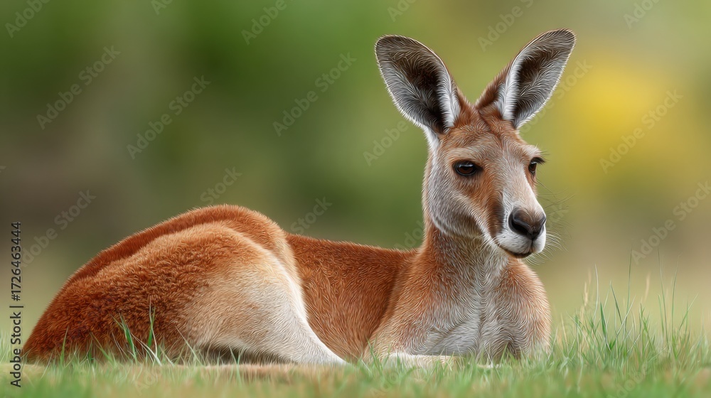 Fototapeta premium kangaroo resting close up, sitting on grass, natural lighting, photorealistic wildlife style