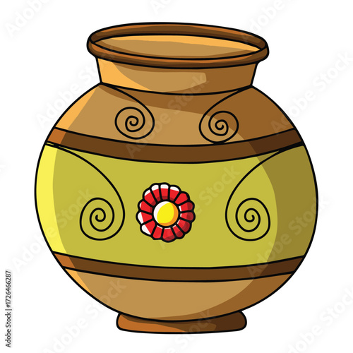 Cute cartoon hand drawn vector clay pot clipart.