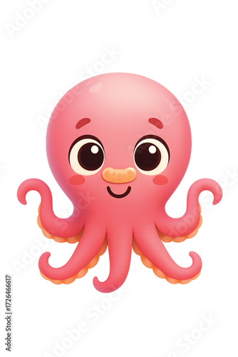 Vector illustration of cute purple octopus smiling cartoon sea animal black and white drawing For children to learn to color according to the pi