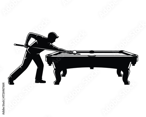Silhouette of a person playing pool on a billiard table