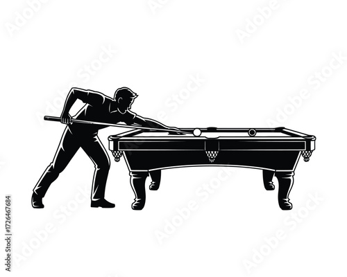 Silhouette of a man playing billiards at a pool table