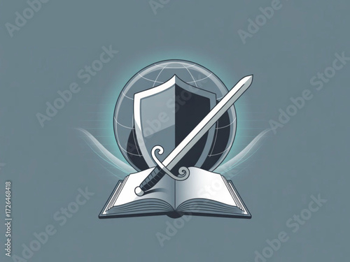 Medieval armour isolated Templar knight, shield sword, helmet with cape. Vector warrior in protective costume, helmet with red feathers and cloak. Italian noble knight, hero in mask fighting at battle